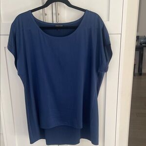 Eileen Fisher Deep Blue Short Sleeve Silk Blouse